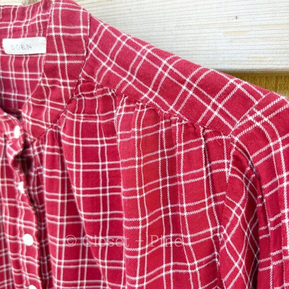 Doen Holde Blouse Rouge Red Plaid Half Button Top Size Small - Picture 7 of 15